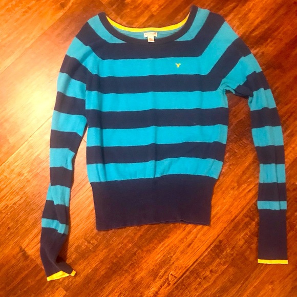 American Eagle Blue striped sweater, women’s size large - Picture 1 of 4